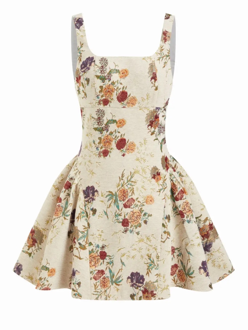 Floral Square-Neck Cream Fit & Flare Dress - Picture 2 of 4